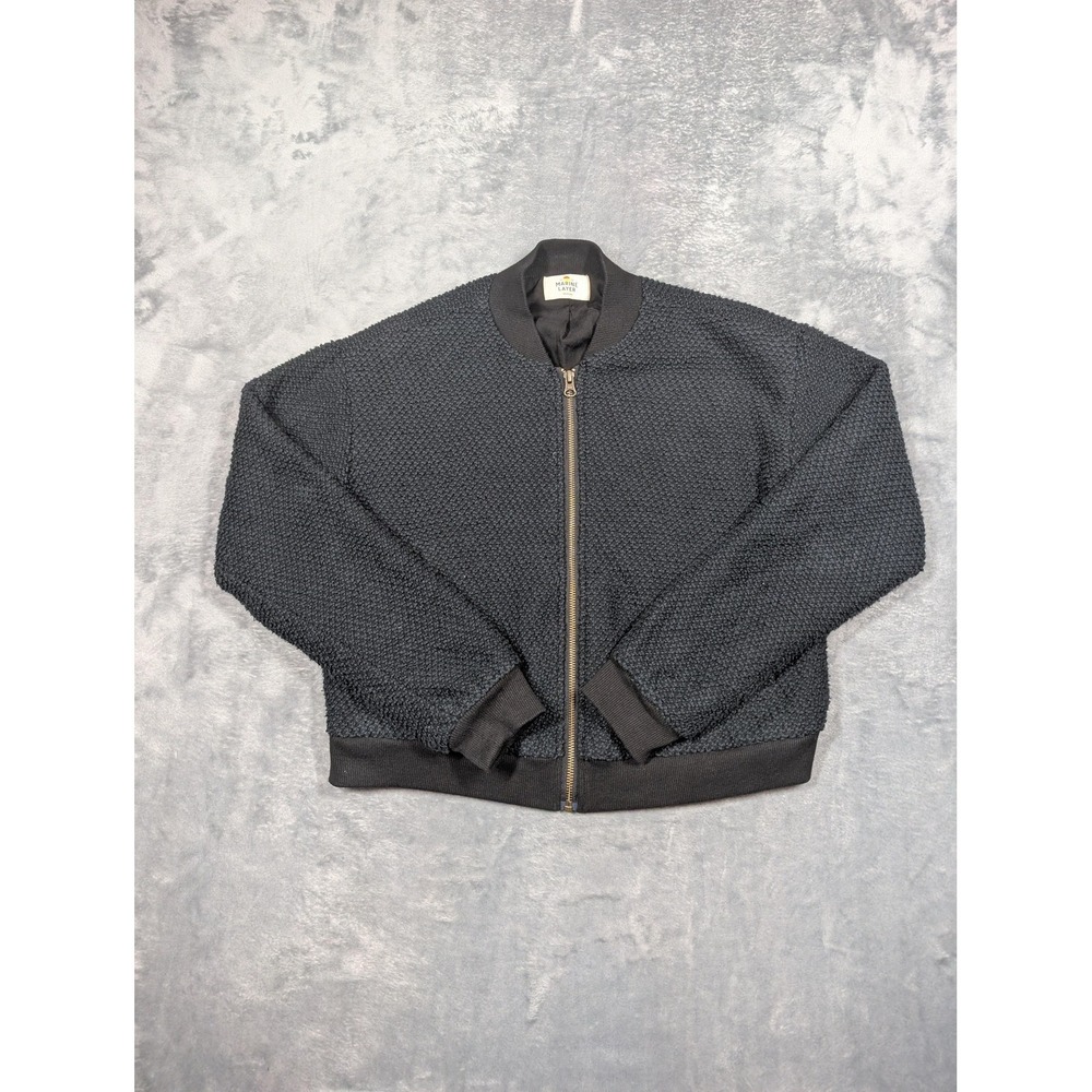 Marine Layer Jacket Womens Medium Black Textured Knit Bomber Full Zip Casual